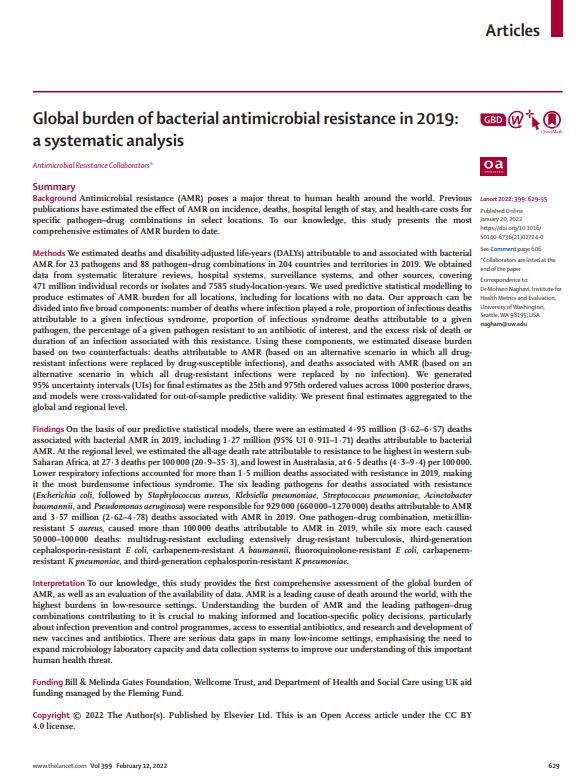 Global burden of bacterial antimicrobial resistance in 2019: a systematic analysis