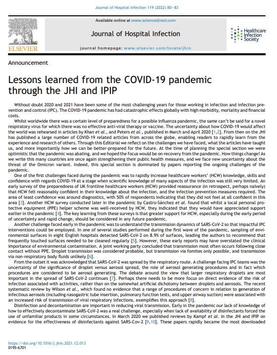 Lessons learned from the COVID-19 pandemic through the JHI and IPIP.