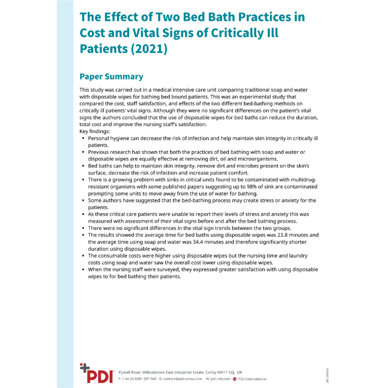 The Effect of Two Bed Bath Practices in Cost and Vital Signs of Critically Ill Patients (2021)