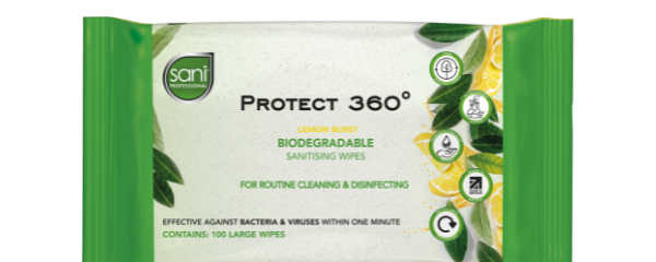 Protect 360°- Biodegradable Sanitising wipes. Lemon scent